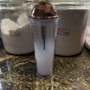 Vintage 2012 Starbucks Tumbler 24oz Rose Gold Dome Lid Geometric Barista Cup Mug
